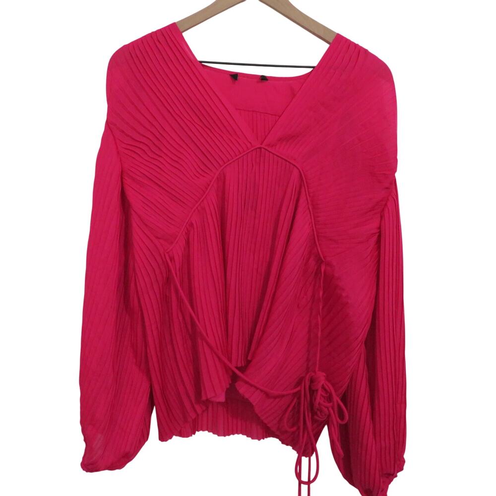 Banana Republic Womens Sz L Neon Dragon Fruit Long Sleeve Pleated Blouse